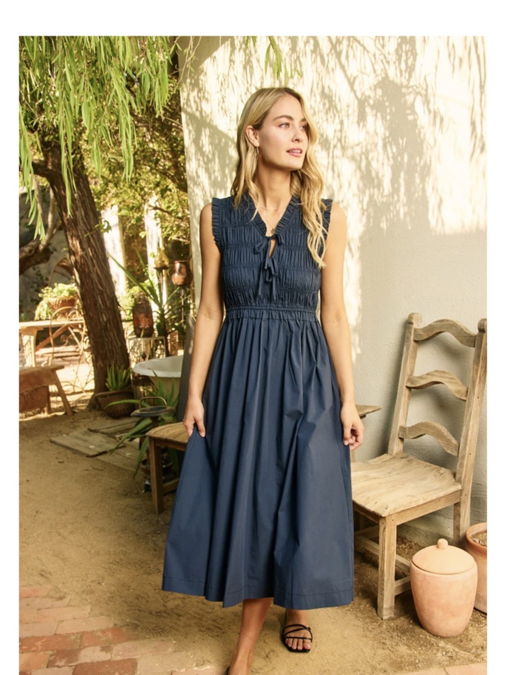 Pinch Margo Smocked V-Neck Midi Dress with Pockets - Picture 4 of 7